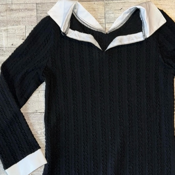Wednesday Style, Ribbed Black, Long Sleeve Collared Dress - Picture 7 of 16